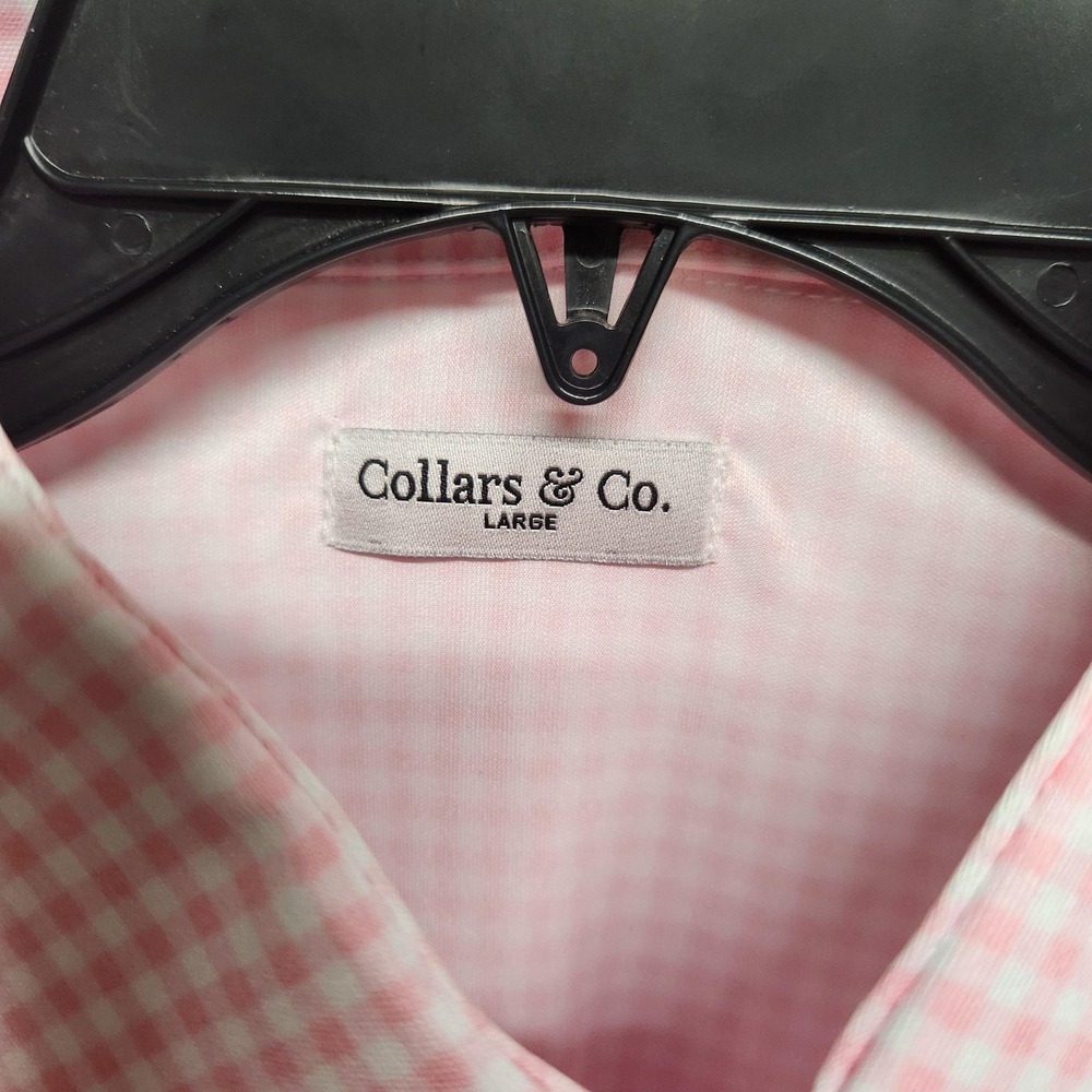 Collars & Co. Polo Shirt Mens Large Pink Dress Collar Gingham Golf Polyester - Picture 3 of 9